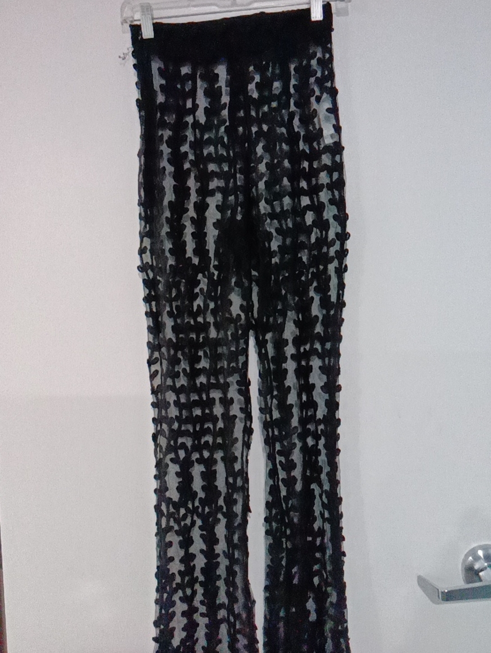 PrettyLittleThing Black Sheer Pom-Detail Wide Leg Pants